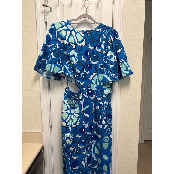 RHODE Zinnia Floral Print Wide Leg Resort Jumpsuit Blue Linen Blend Size Large - Picture 2 of 9